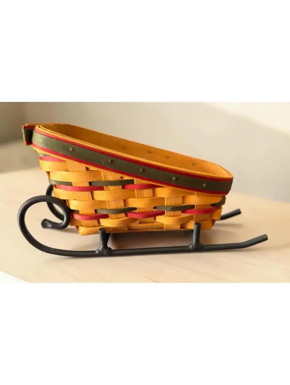 1998 Longaberger Sleigh Basket with Liner w/ Iron Stand